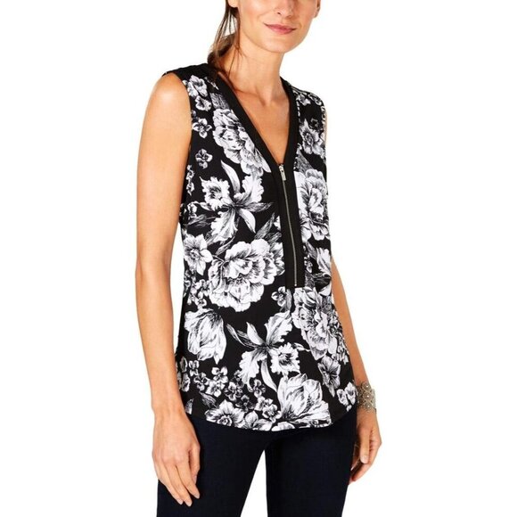 (5 for $25)โ Sleeveless Zip Front Floral Blouse in Black & White S - Picture 8 of 8